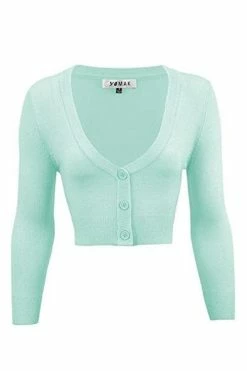 MAK Sweaters Cropped Cardigan With 3/4 Sleeves In Ice Blue -Timeless London Shop CropLS ICB d137eb71 a7f3 4c30 9bd3 5d4423e01708 560x
