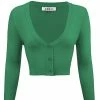 MAK Sweaters Cropped Cardigan With 3/4 Sleeves In Kelly Green