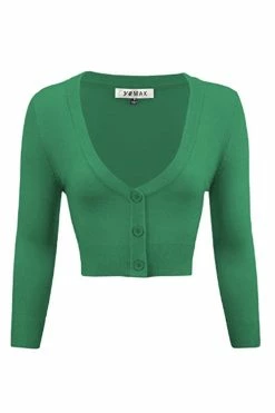 MAK Sweaters Cropped Cardigan With 3/4 Sleeves In Kelly Green