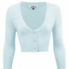 MAK Sweaters Cropped Cardigan With 3/4 Sleeves In Light Blue