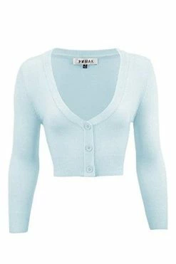 MAK Sweaters Cropped Cardigan With 3/4 Sleeves In Light Blue