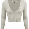 MAK Sweaters Cropped Cardigan With 3/4 Sleeves In Light Grey