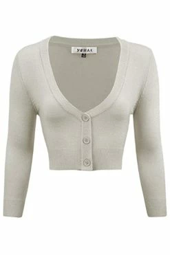MAK Sweaters Cropped Cardigan With 3/4 Sleeves In Light Grey