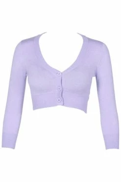 MAK Sweaters Cropped Cardigan With 3/4 Sleeves In Lilac -Timeless London Shop CropLS LLC F2 73eca40d 836d 494e a407 23b8e792cbbe 560x