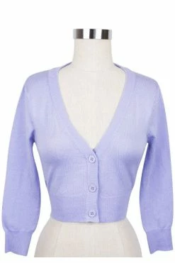 MAK Sweaters Cropped Cardigan With 3/4 Sleeves In Lilac -Timeless London Shop CropLS LLC F c5439d28 016c 4e9d b38e 9595a7fbbf49 560x