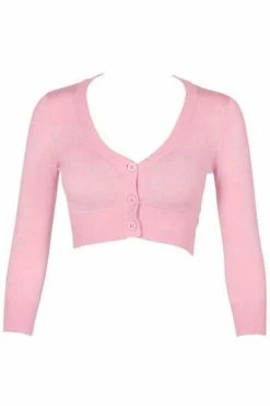 MAK Sweaters Cropped Cardigan With 3/4 Sleeves In Light Pink -Timeless London Shop CropLS LPK F2 a59be62c 9ae8 44b9 ba9a 45e93f6e61a6 560x