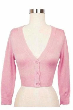 MAK Sweaters Cropped Cardigan With 3/4 Sleeves In Light Pink -Timeless London Shop CropLS LPK F efe9aeec dcc0 4e66 9975 d7c457748e45 560x