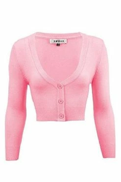 MAK Sweaters Cropped Cardigan With 3/4 Sleeves In Light Pink -Timeless London Shop CropLS LPK aef712e7 21c5 4215 b6a9 65cd5e312683 560x