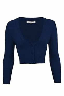 MAK Sweaters Cropped Cardigan With 3/4 Sleeves In Navy