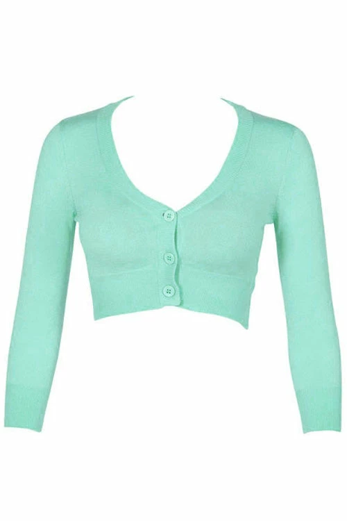 MAK Sweaters Cropped Cardigan With 3/4 Sleeves In Opal Mint 7 MAK Sweaters Cropped Cardigan With 3/4 Sleeves In Opal Mint - Image 7