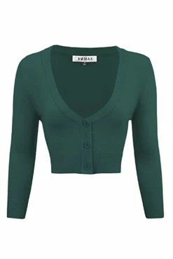 MAK Sweaters Cropped Cardigan With 3/4 Sleeves In Peacock