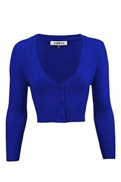 MAK Sweaters Cropped Cardigan With 3/4 Sleeves In Royal Blue