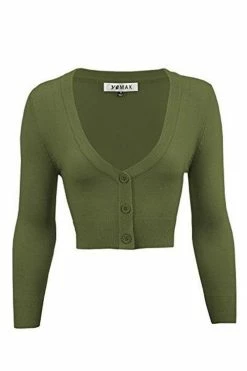 MAK Sweaters Cropped Cardigan With 3/4 Sleeves In Sage