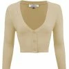 MAK Sweaters Cropped Cardigan With 3/4 Sleeves In Sand/Taupe