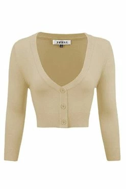 MAK Sweaters Cropped Cardigan With 3/4 Sleeves In Sand/Taupe