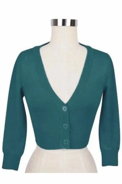 MAK Sweaters Cropped Cardigan With 3/4 Sleeves In Teal Blue 6 MAK Sweaters Cropped Cardigan With 3/4 Sleeves In Teal Blue -Timeless London Shop CropLS TEA F 43481b03 71ac 4da2 a77d 733fee3c2c32 560x