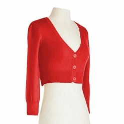 MAK Sweaters Cropped Cardigan With 3/4 Sleeves In Tomato -Timeless London Shop CropLS TOM S 560x