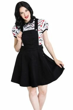Hell Bunny Dakota Pinafore In Black Denim