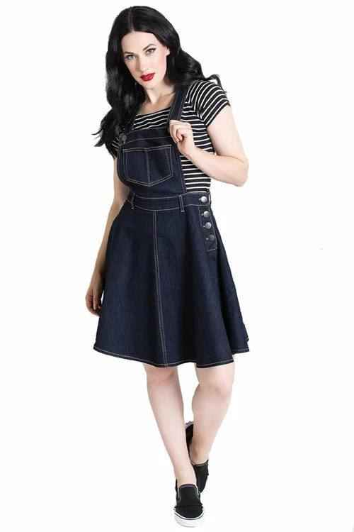 Hell Bunny Dakota Pinafore Dress In Navy Denim 1 Hell Bunny Dakota Pinafore Dress In Navy Denim