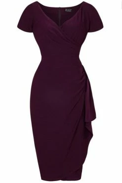 Lady Vintage Elsie Dress In Plain Blackcurrant Purple