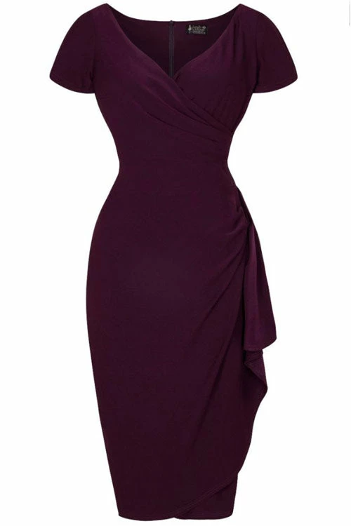 Lady Vintage Elsie Dress In Plain Blackcurrant Purple 1 Lady Vintage Elsie Dress In Plain Blackcurrant Purple