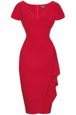 Lady Vintage Elsie Dress In Plain Red