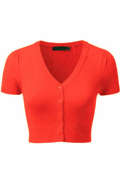 MAK Sweaters Cropped Cardigan With Short Sleeves In Fiesta Orange 2 MAK Sweaters Cropped Cardigan With Short Sleeves In Fiesta Orange - Image 2