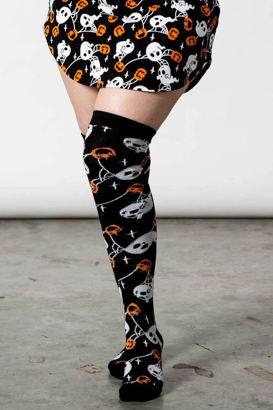 Killstar Haunted Pumpkin Knee-High Socks Ghosts 2 Killstar Haunted Pumpkin Knee-High Socks Ghosts - Image 2