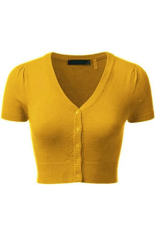 MAK Sweaters Cropped Cardigan With Short Sleeves In Honey Yellow 2 MAK Sweaters Cropped Cardigan With Short Sleeves In Honey Yellow - Image 2