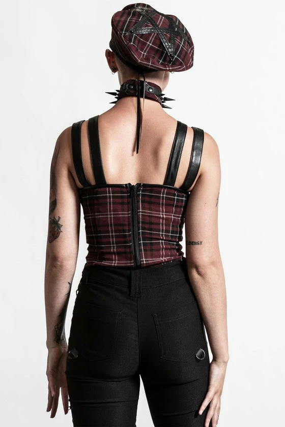 Killstar Jaded Strap Top In Blood Tartan 4 Killstar Jaded Strap Top In Blood Tartan - Image 4