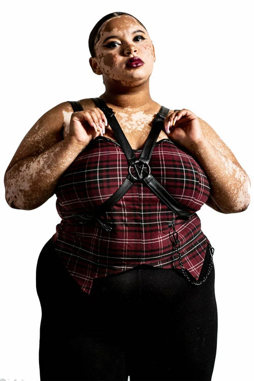 Killstar Jaded Strap Top In Blood Tartan 2 Killstar Jaded Strap Top In Blood Tartan - Image 2