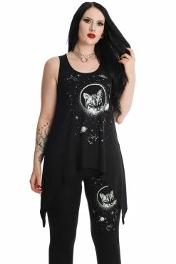 Banned Space Cat Asymmetric Hem Top -Timeless London Shop LG67034BLKTP10442BLK 0770 560x