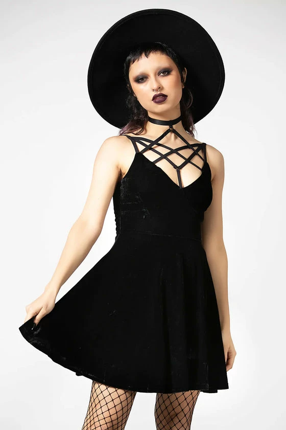 Killstar Magica Dress In Black Velvet With Harness Detailing 4 Killstar Magica Dress In Black Velvet With Harness Detailing - Image 4