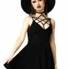 Killstar Magica Dress In Black Velvet With Harness Detailing