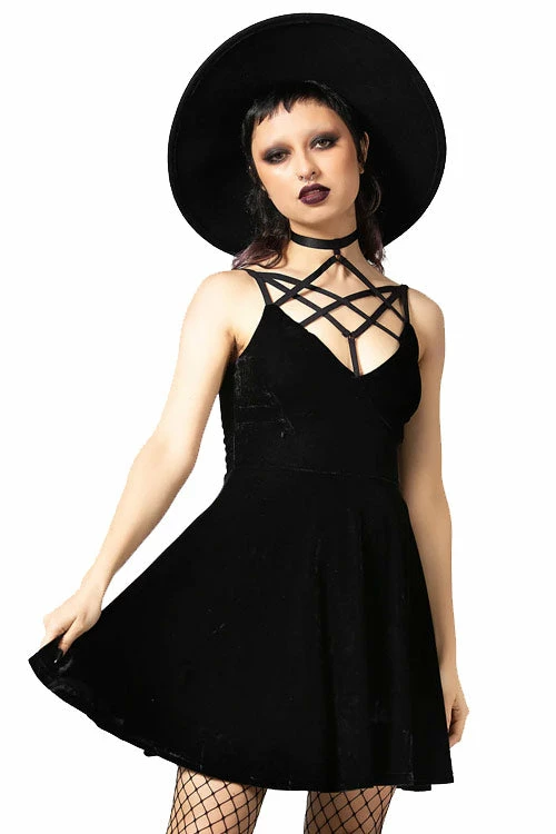 Killstar Magica Dress In Black Velvet With Harness Detailing 1 Killstar Magica Dress In Black Velvet With Harness Detailing
