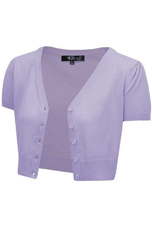 MAK Sweaters Cropped Cardigan With Short Sleeves In Lilac 1 MAK Sweaters Cropped Cardigan With Short Sleeves In Lilac