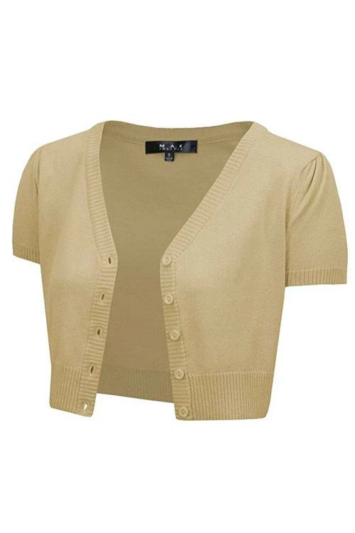 MAK Sweaters Cropped Cardigan With Short Sleeves In Sand / Taupe 1 MAK Sweaters Cropped Cardigan With Short Sleeves In Sand / Taupe