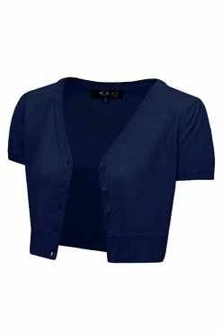 MAK Sweaters Cropped Cardigan With Short Sleeves In Navy