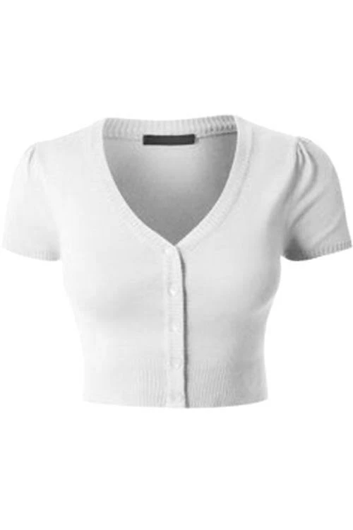 MAK Sweaters Cropped Cardigan With Short Sleeves In White 3 MAK Sweaters Cropped Cardigan With Short Sleeves In White - Image 3