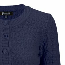 MAK Sweaters Chunky Vintage Knit Cardigan With 3/4 Sleeves In Navy -Timeless London Shop MK3514 NAV 3 556x 2x.progressive 0a27e6e0 d1c0 4ce0 a59b ae22711e5105 560x