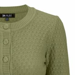 MAK Sweaters Chunky Vintage Knit Cardigan With 3/4 Sleeves In Olive -Timeless London Shop MK3514 OLV 3 556x 2x.progressive 0e5a1084 21f8 47ce 88ad 81e1ff676826 560x