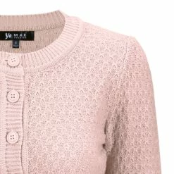 MAK Sweaters Chunky Vintage Knit Cardigan With 3/4 Sleeves In Peach Beige -Timeless London Shop MK3514 PBG 3 556x 2x.progressive 7be0feba f9c3 4fa0 bccd 7170c1a4db37 560x