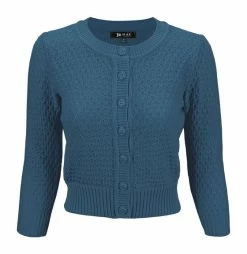 MAK Sweaters Chunky Vintage Knit Cardigan With 3/4 Sleeves In Teal -Timeless London Shop MK3514 TEALBLUE 1 2 556x 2x.progressive 4ae960e2 fbb3 4e34 9ecf aed4478d716b 560x