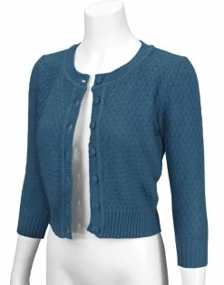 MAK Sweaters Chunky Vintage Knit Cardigan With 3/4 Sleeves In Teal -Timeless London Shop MK3514 TEALBLUE Front 556x 2x.progressive 36be31b0 6f80 4778 93c9 aa9684c1e8e3 560x