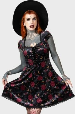 Killstar Morgaine Dress In Print Velvet With Lace-up Bust Detail -Timeless London Shop MORGAINE DRESS W C x1600 9a366921 2aa8 4d79 b8eb 6a21aafc29f3 560x