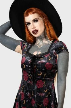 Killstar Morgaine Dress In Print Velvet With Lace-up Bust Detail -Timeless London Shop MORGAINE DRESS W E x1600 db456923 0f86 428d 9cf1 56ac0b52b2f2 560x