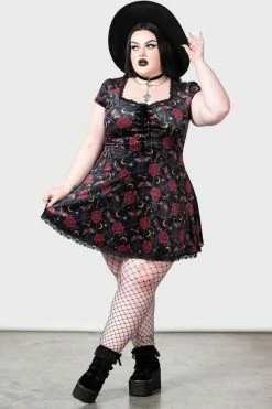 Killstar Morgaine Dress In Print Velvet With Lace-up Bust Detail -Timeless London Shop MORGAINE SKATER DRESS PLUS W B x1600 1104dfe5 b162 4dac 8601 b1b8f96faf31 560x