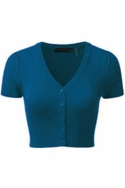MAK Sweaters Cropped Cardigan With Short Sleeves In Teal Blue -Timeless London Shop Mak SS TealBlue 57c238e9 379c 47a0 9329 c7bf6b1569ff 560x