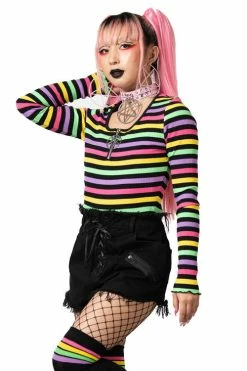 Killstar Nikiko Ribbed Long Sleeve Rainbow Top
