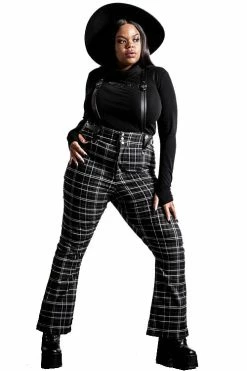 Killstar Prophet Of Doom Flared Suspender Trousers In Ash Tartan